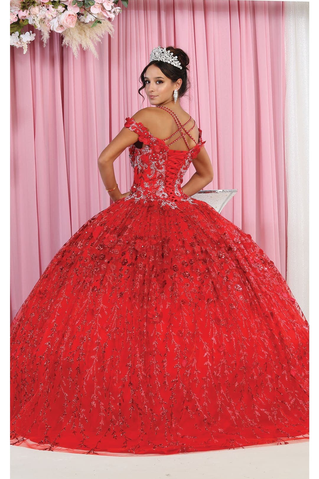 Cold Shoulder 3D Floral Applique Quince Ball Gown