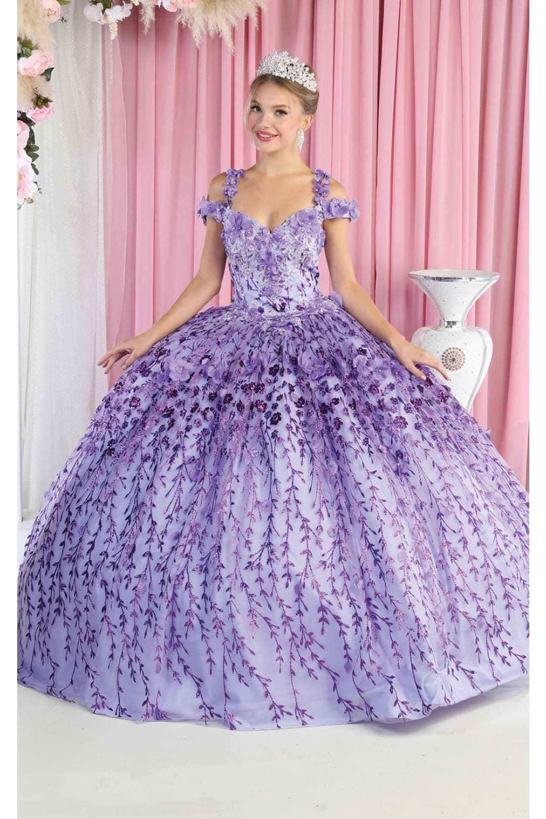 Cold Shoulder 3D Floral Applique Quince Ball Gown