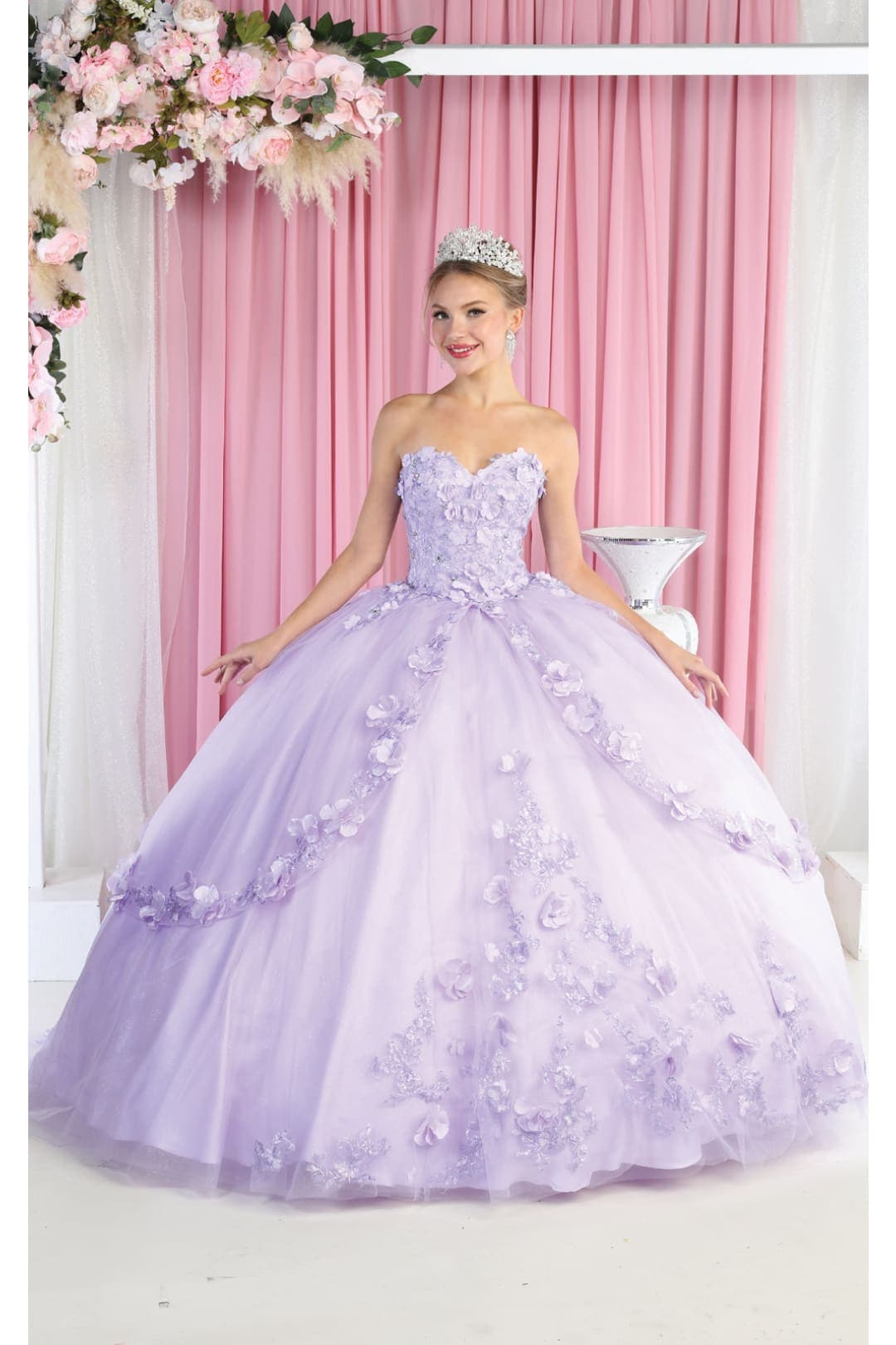 Strapless Sweetheart Floral Applique Ball Gown