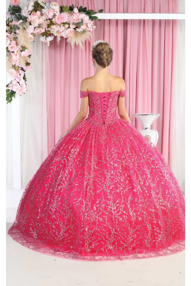 Off Shoulder Corset Quinceanera Glitter Ball Gown