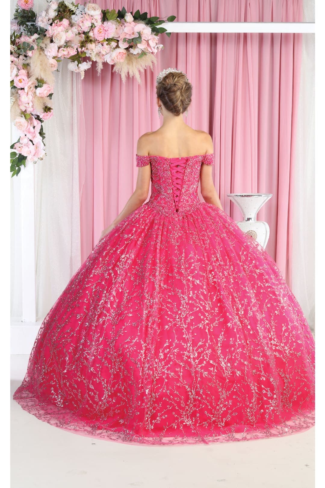 Off Shoulder Corset Quinceanera Glitter Ball Gown