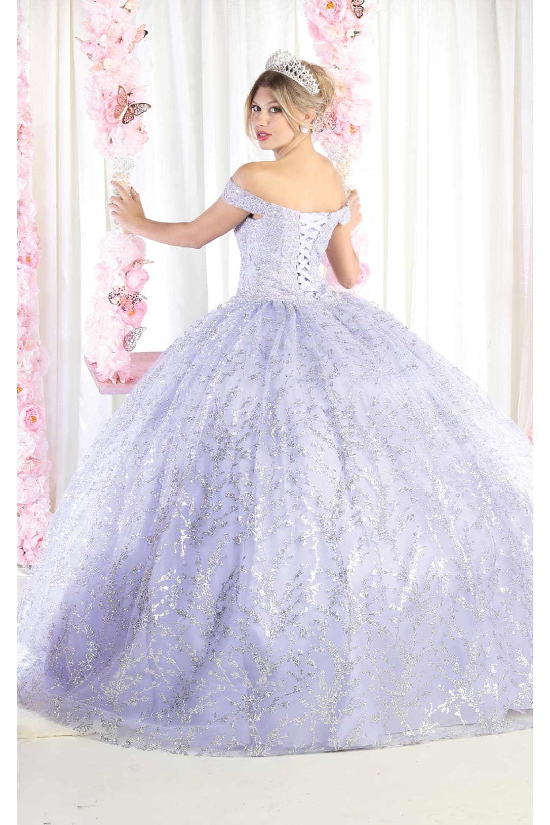 Off Shoulder Corset Quinceanera Glitter Ball Gown