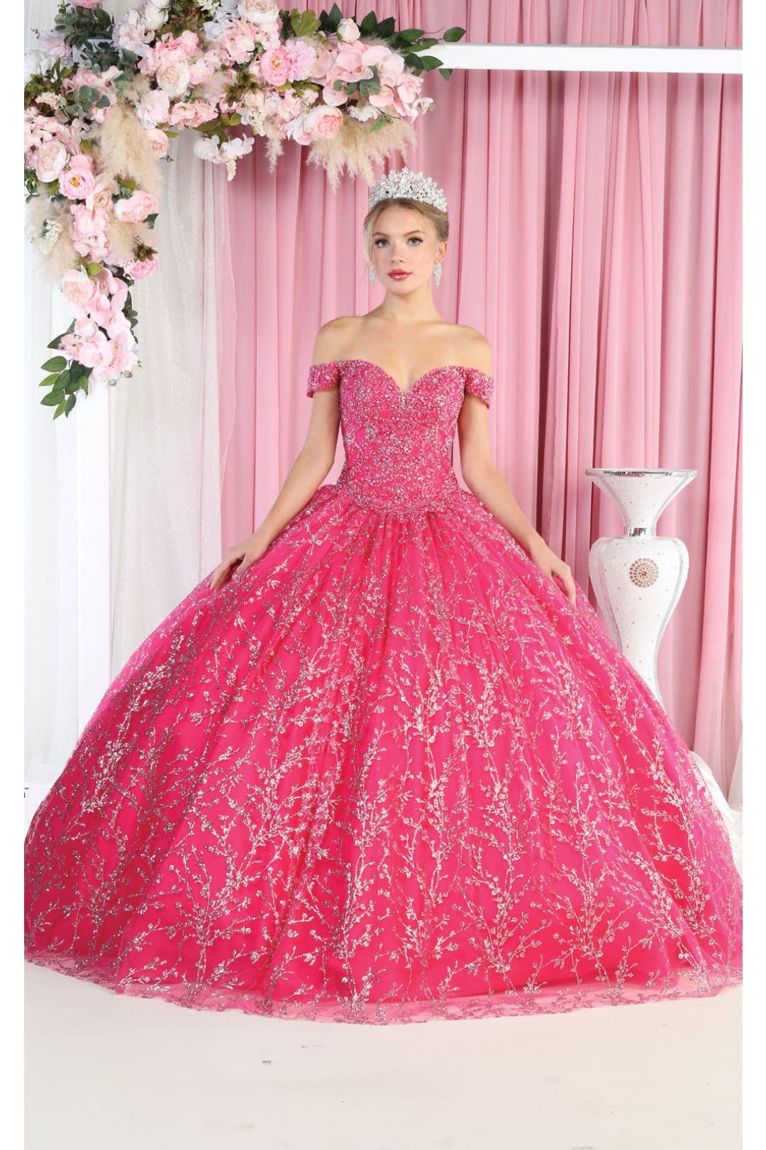 Off Shoulder Corset Quinceanera Glitter Ball Gown