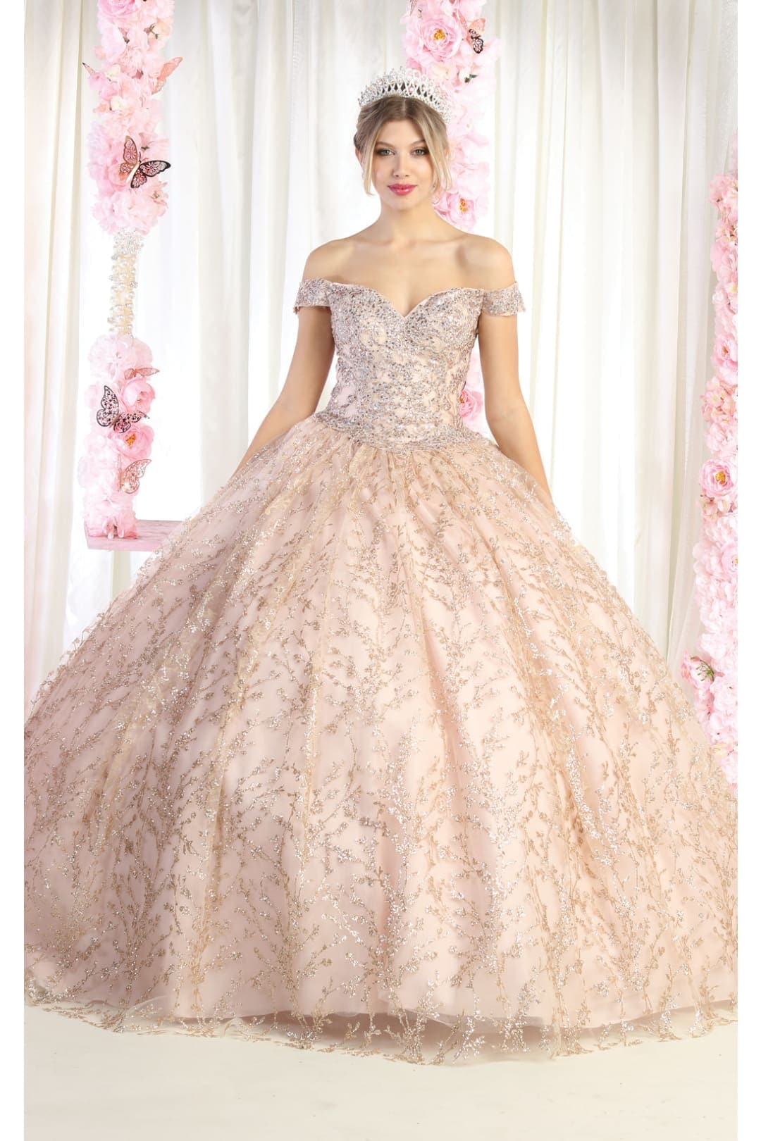 Off Shoulder Corset Quinceanera Glitter Ball Gown