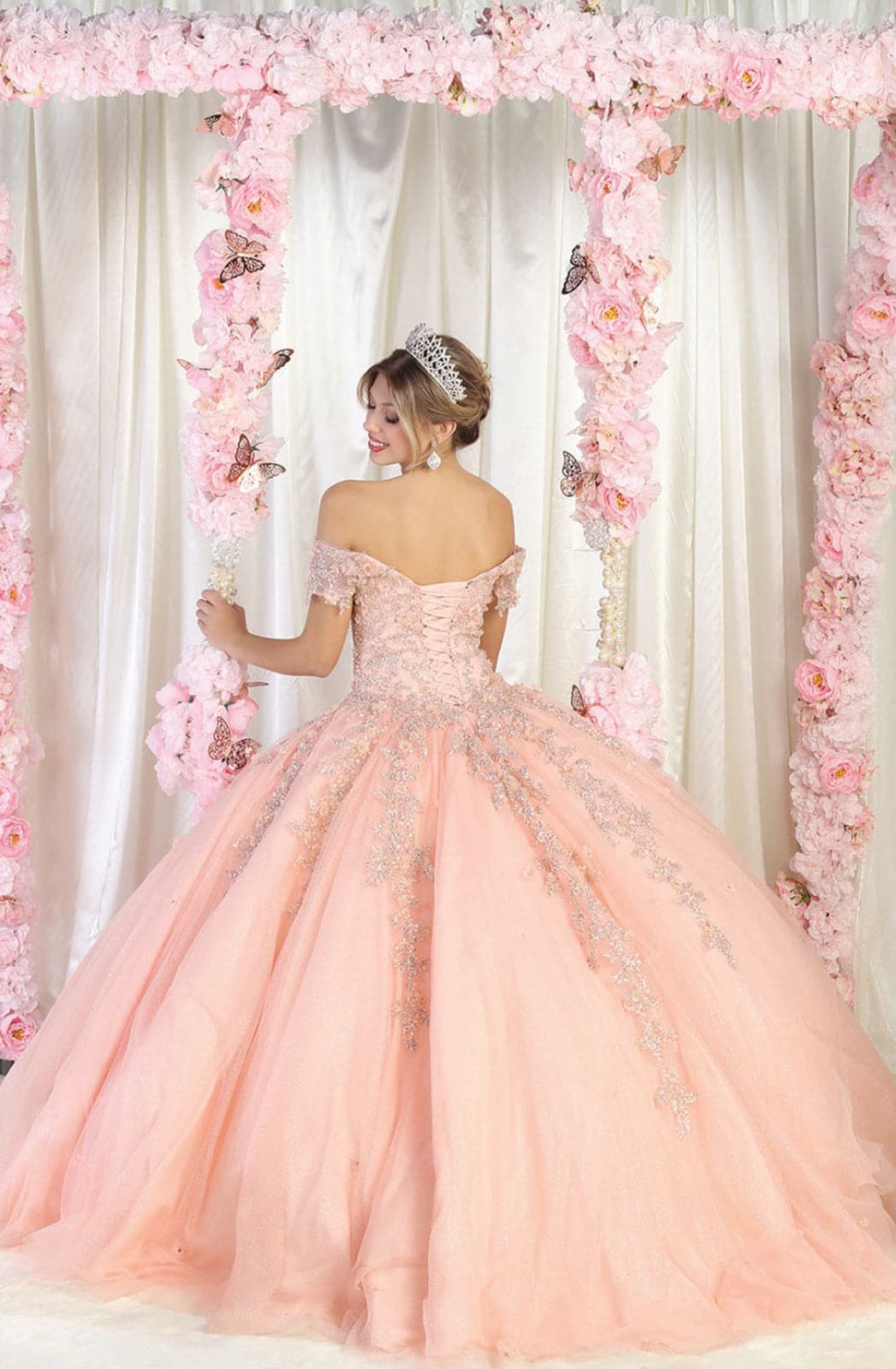 Layla K LK187 Floral Corset Quinceanera Ball Gown with Detachable Sleeves