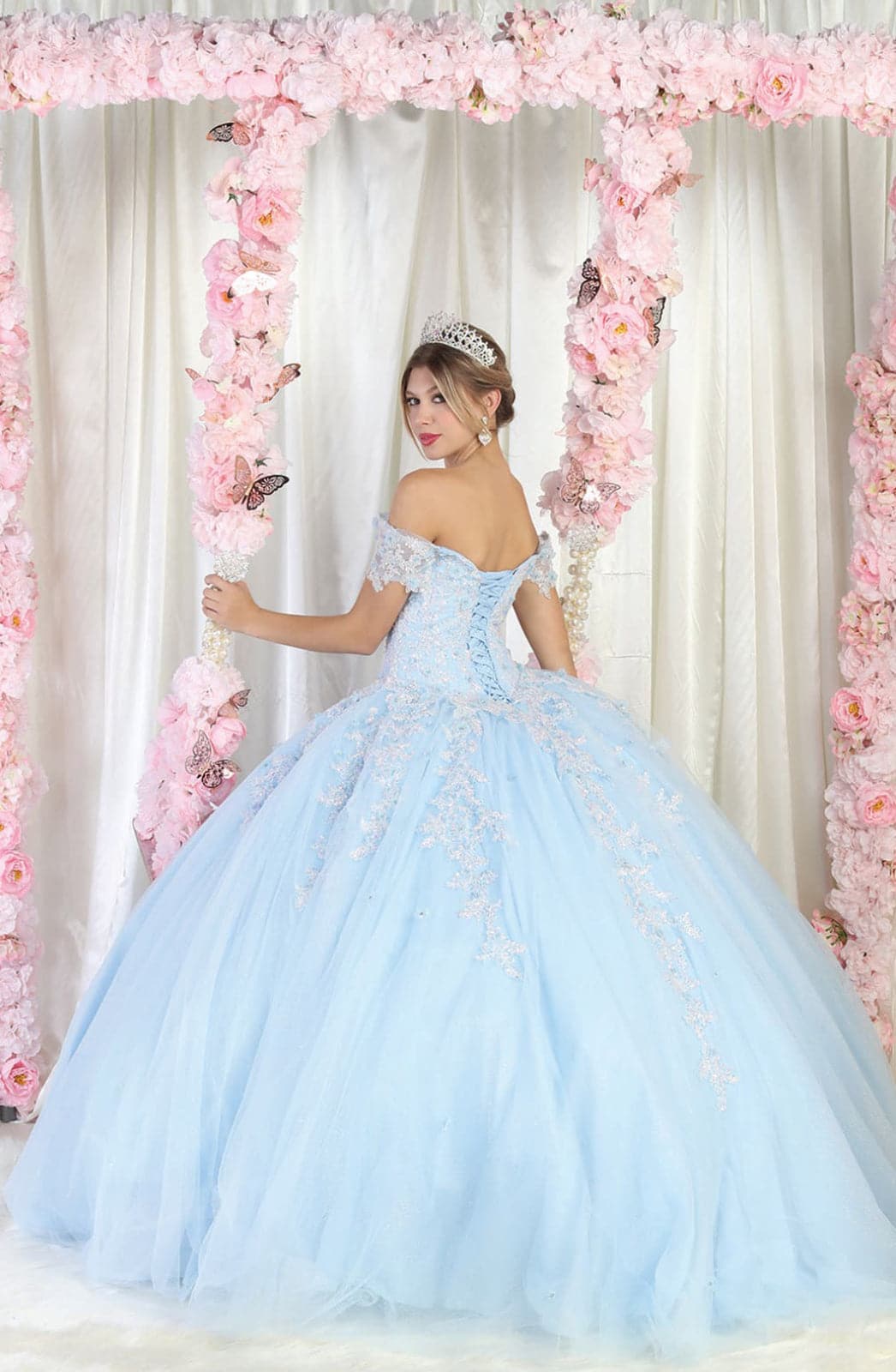 Layla K LK187 Floral Corset Quinceanera Ball Gown with Detachable Sleeves