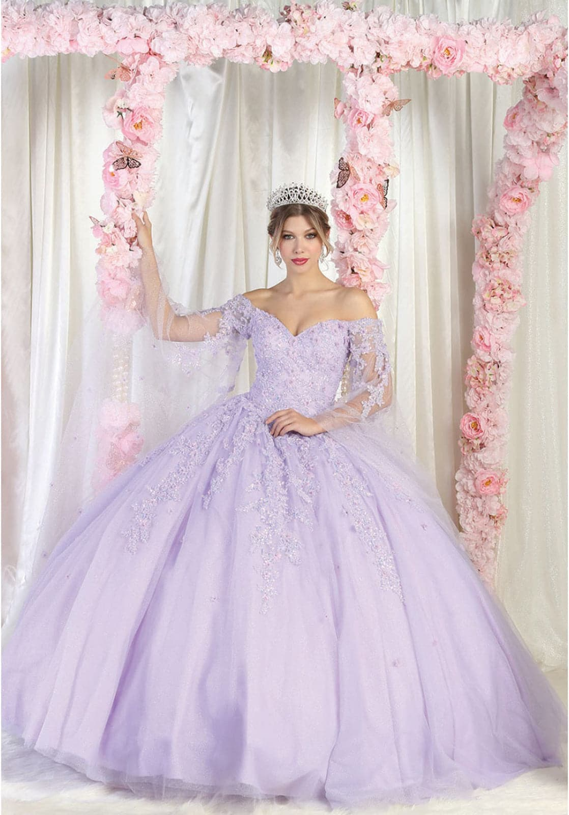 Layla K LK187 Floral Corset Quinceanera Ball Gown with Detachable Sleeves