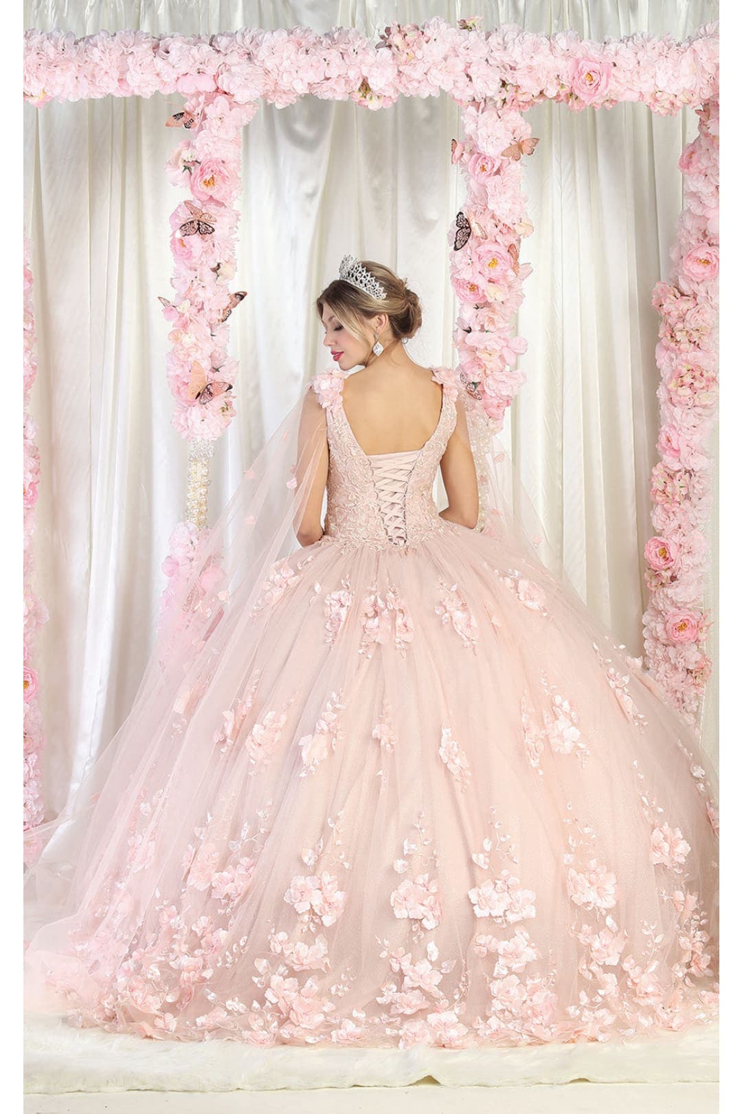 Layla K LK199 Mesh Cape Sleeves Quincecanera Gown | Alberto Nardoni