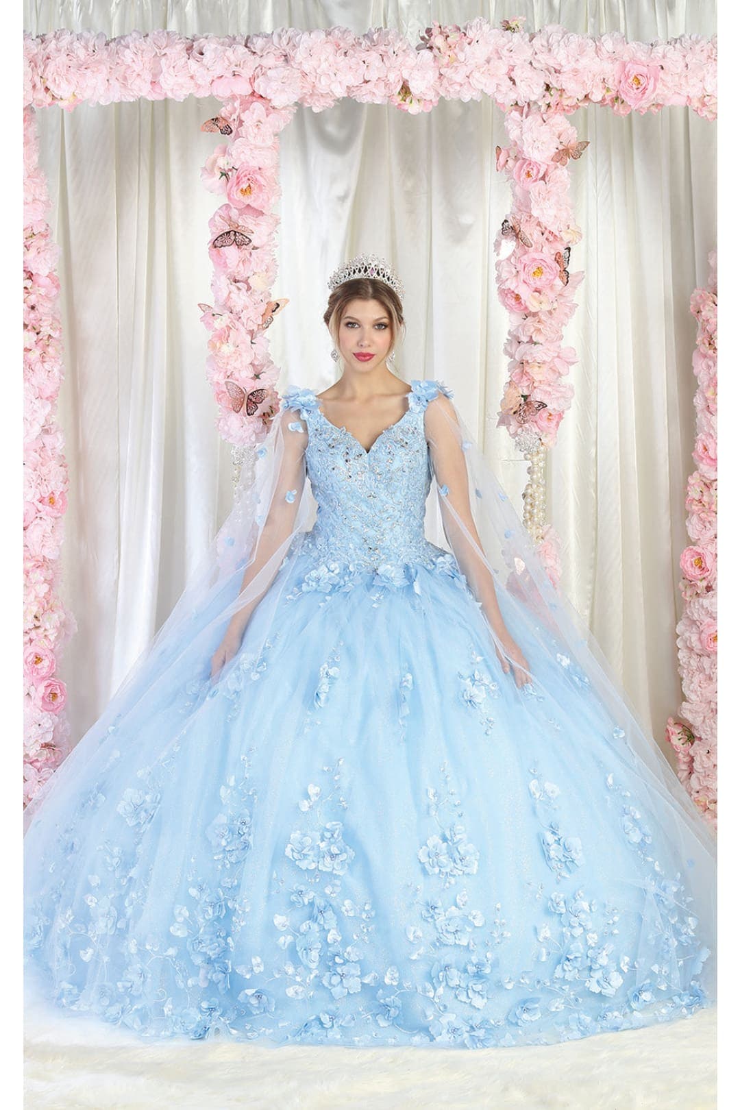 Layla K LK199 Mesh Cape Sleeves Quincecanera Gown