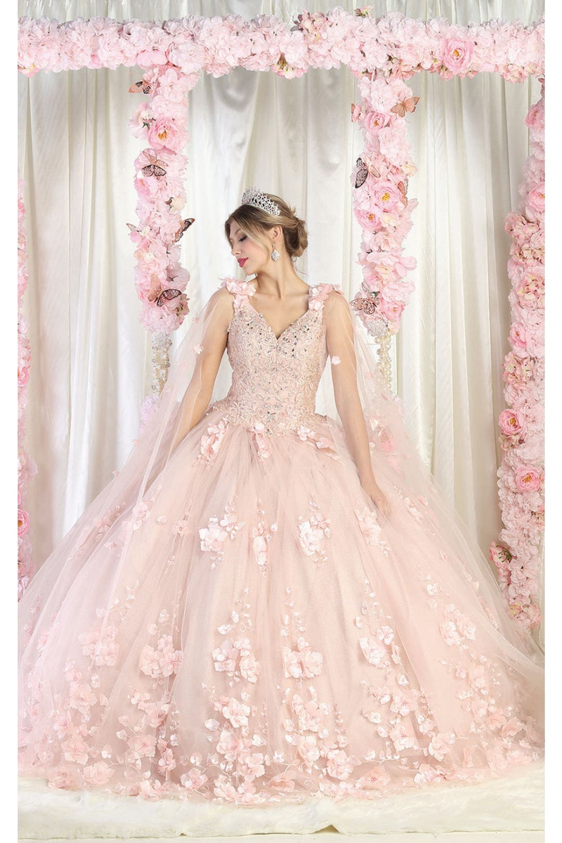 Layla K LK199 Mesh Cape Sleeves Quincecanera Gown