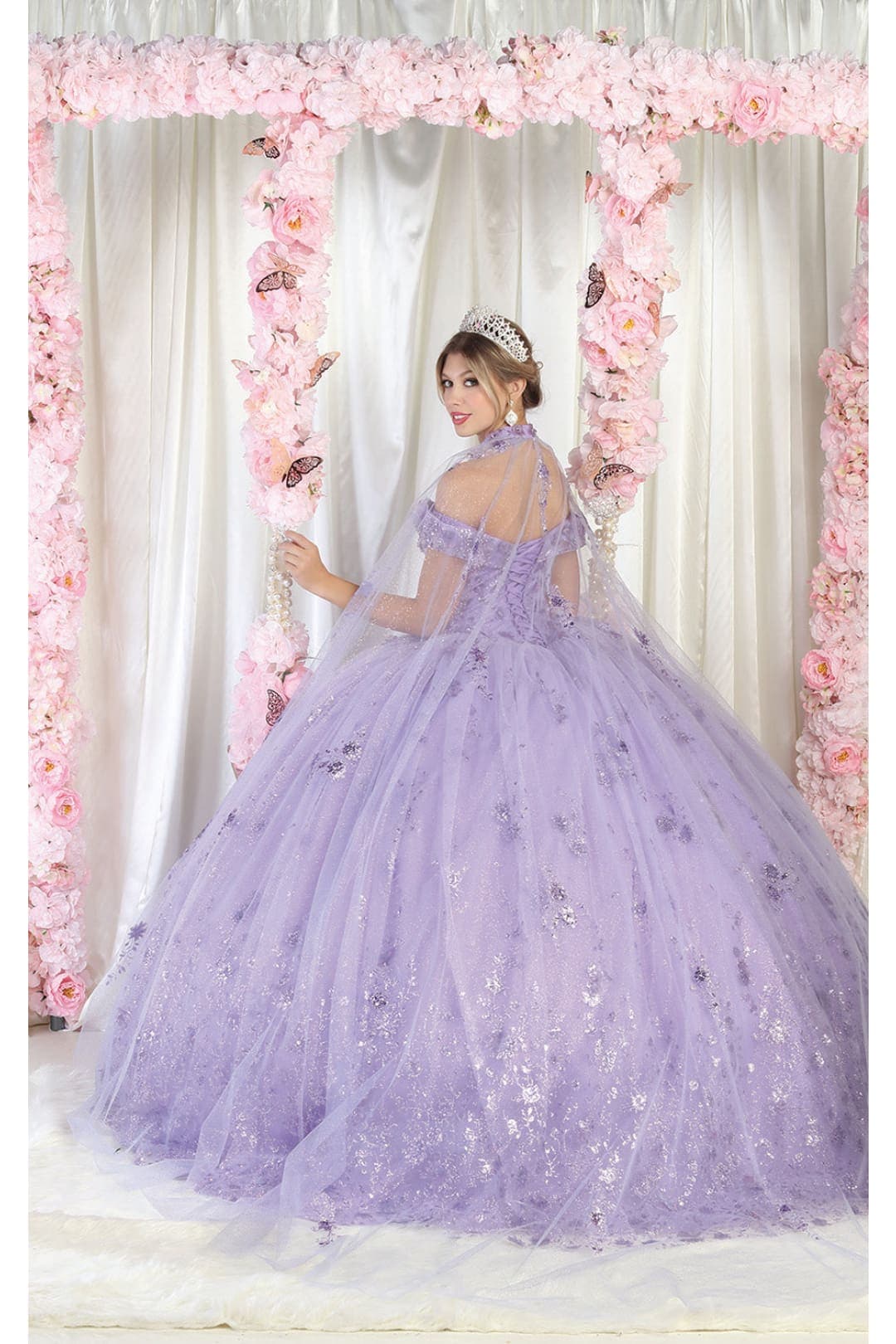 Quinceanera Dress Ball Gown W/ Cape 3D Floral Mesh by Layla K LK202