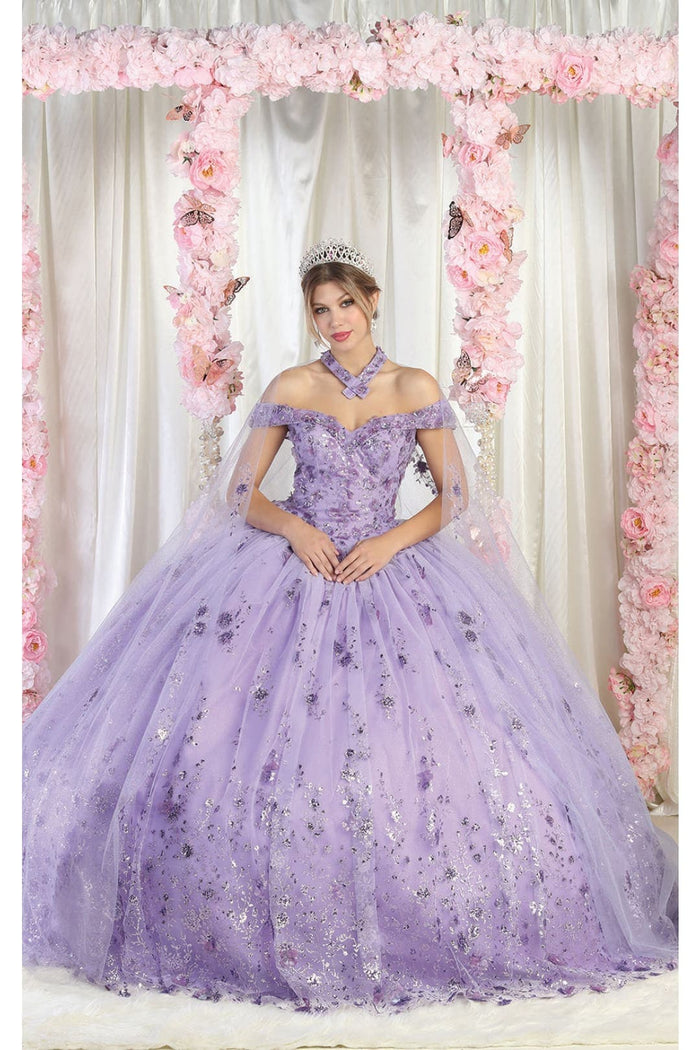 Quinceanera Dress Ball Gown W/ Cape 3D Floral Mesh by Layla K LK202