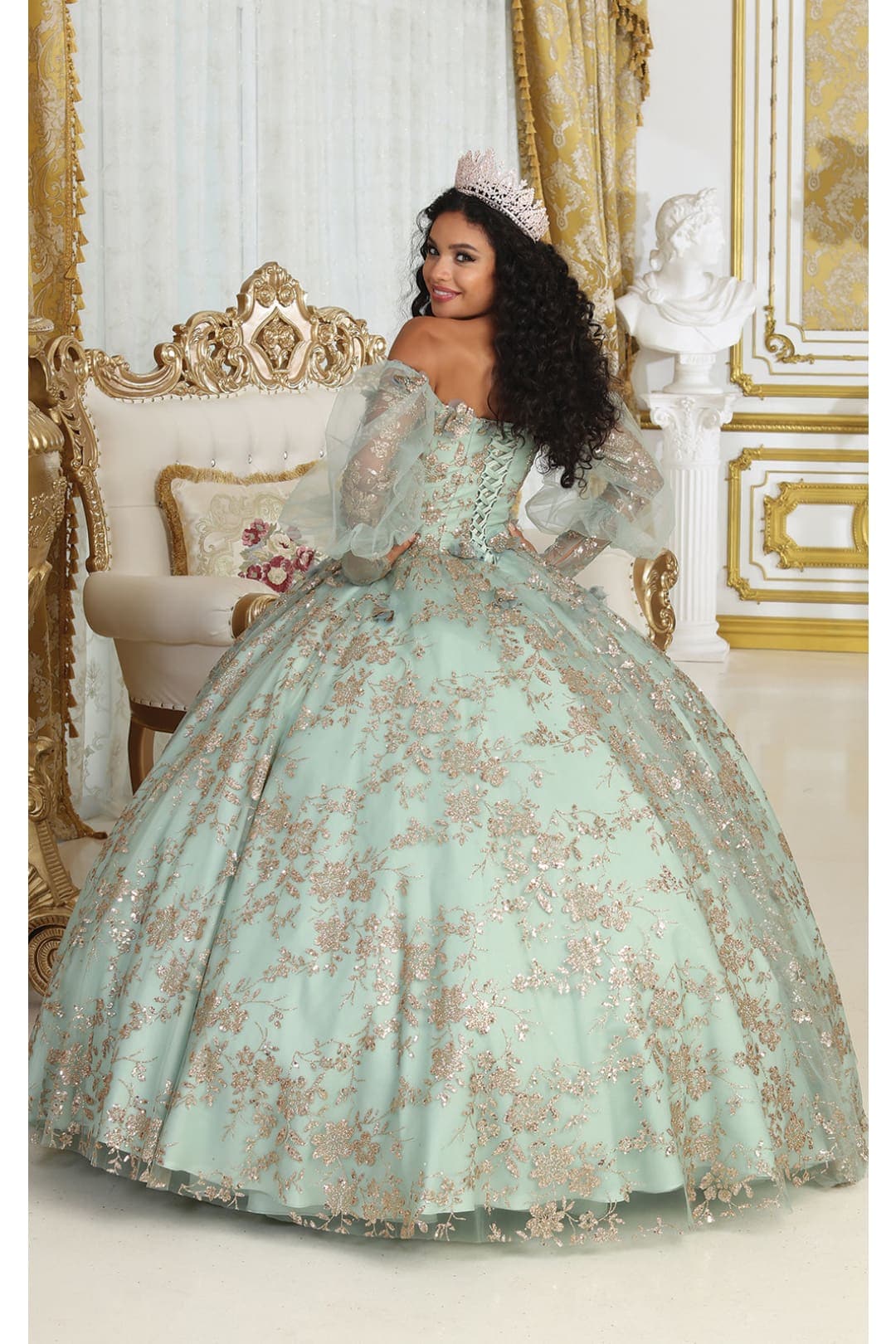 Layla K LK206 Sparkling Off Shoulder Puff Sleeves Quince Ball Gown