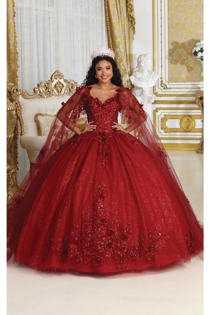 Quinceanera Dress Prom Ball Gown Cape Sleeves 3D Floral Layla K LK214-New Collection