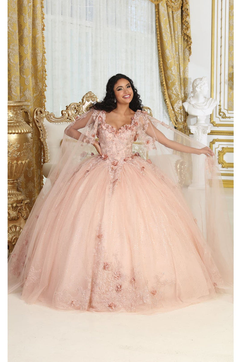 Quinceanera Dress Prom Ball Gown Cape Sleeves 3D Floral Layla K LK214-New Collection
