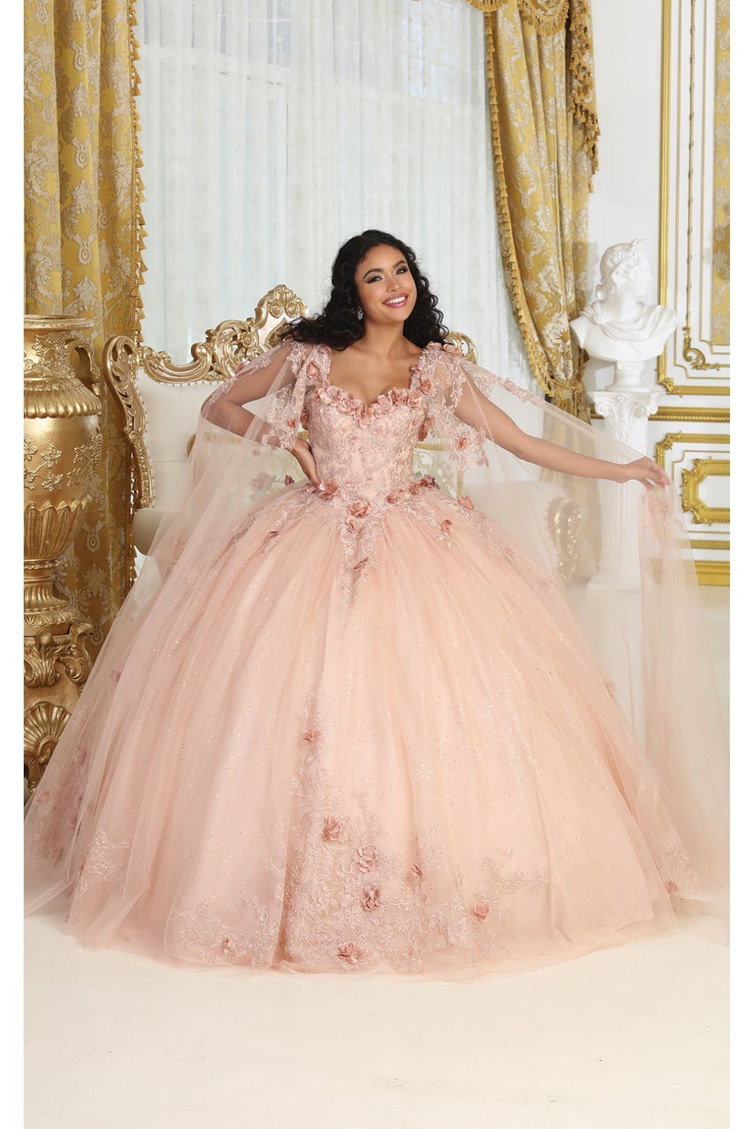 Quinceanera Dress Prom Ball Gown Cape Sleeves 3D Floral Layla K LK214-New Collection
