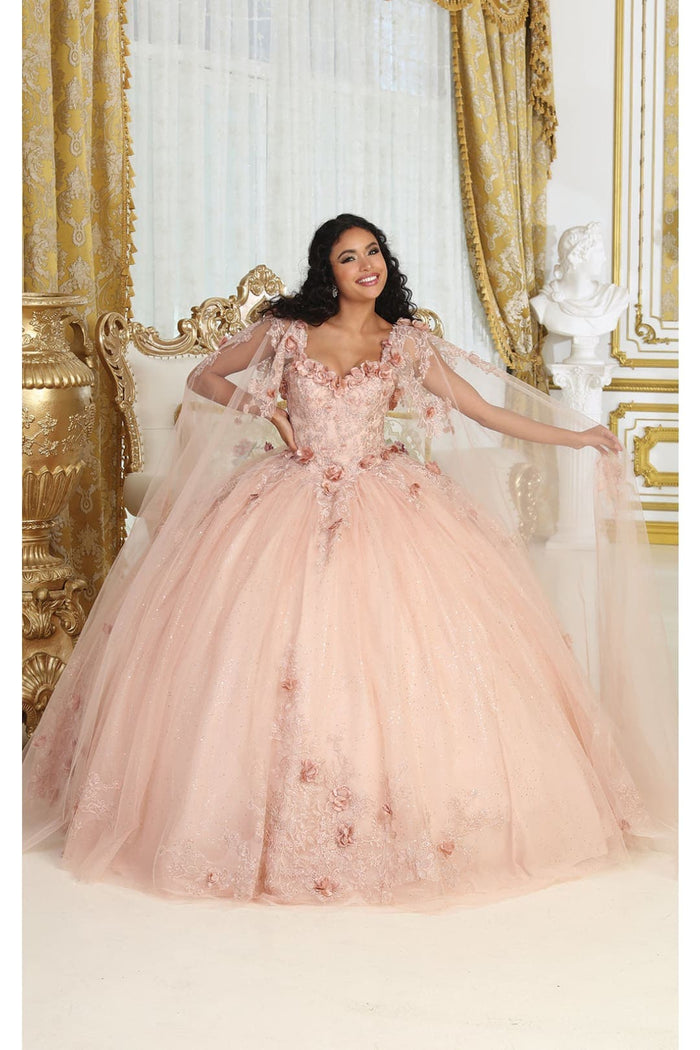 Quinceanera Dress Prom Ball Gown Cape Sleeves 3D Floral Layla K LK214-New Collection