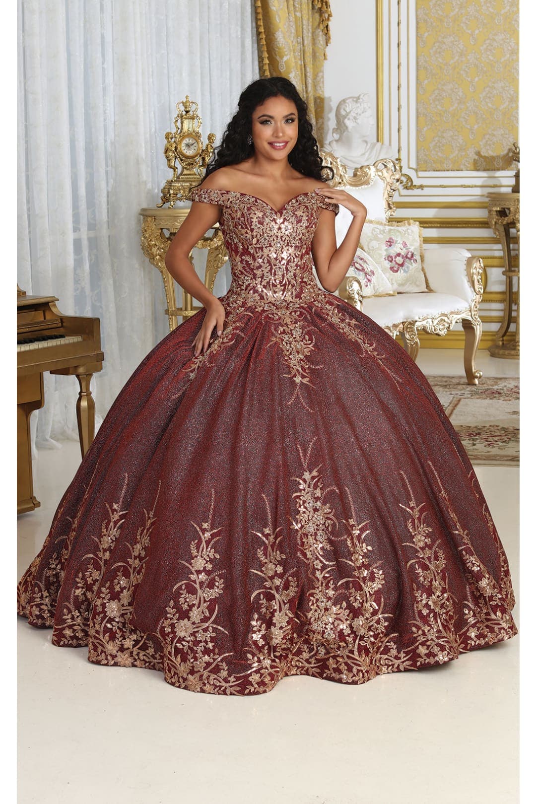 Layla K LK220 Off Shoulder Sparkling Lace Up Quinceanera Ball Gown