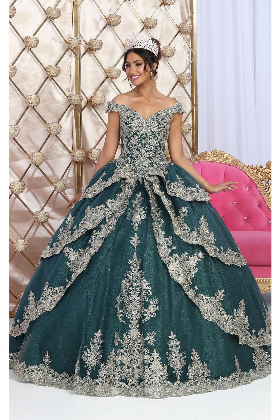 Layla K LK234 Glitter Mesh Embroidered Off Shoulder Ball Gown