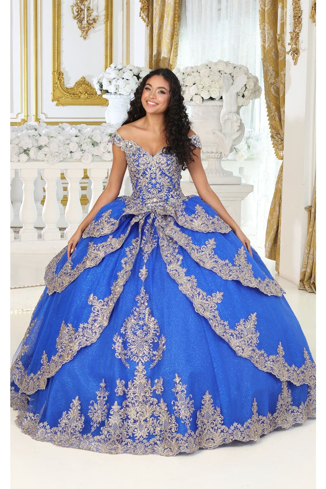 Layla K LK234 Glitter Mesh Embroidered Off Shoulder Ball Gown