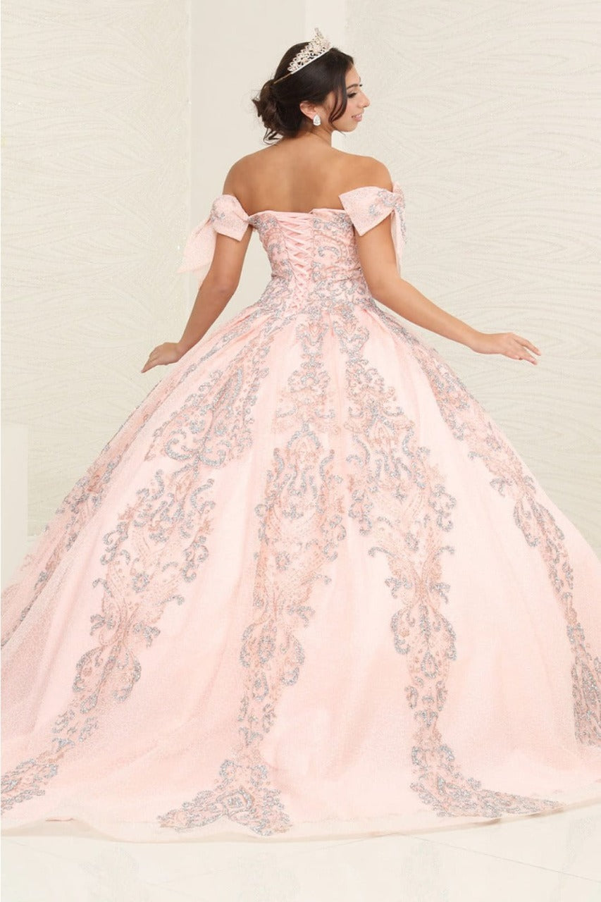 Layla K LK241 Off-Shoulder Glitter Bow Accent Quince Ball Gown