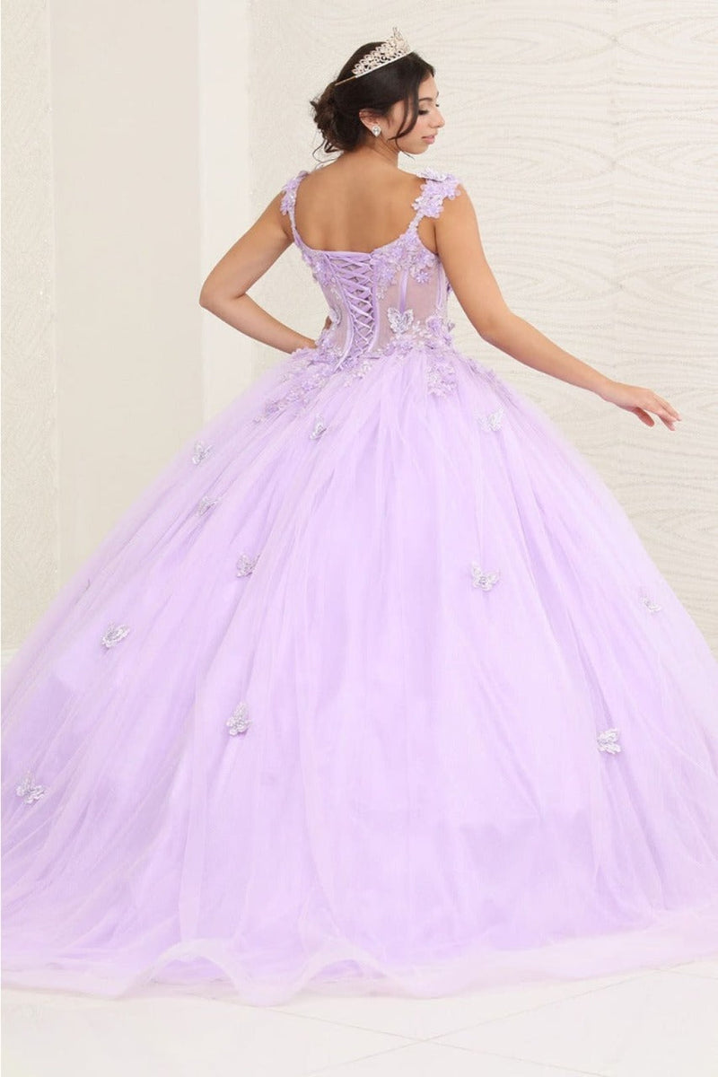 Layla K LK242 V-Neck 3D Butterfly Sheer Ball Sweet 16 Gown