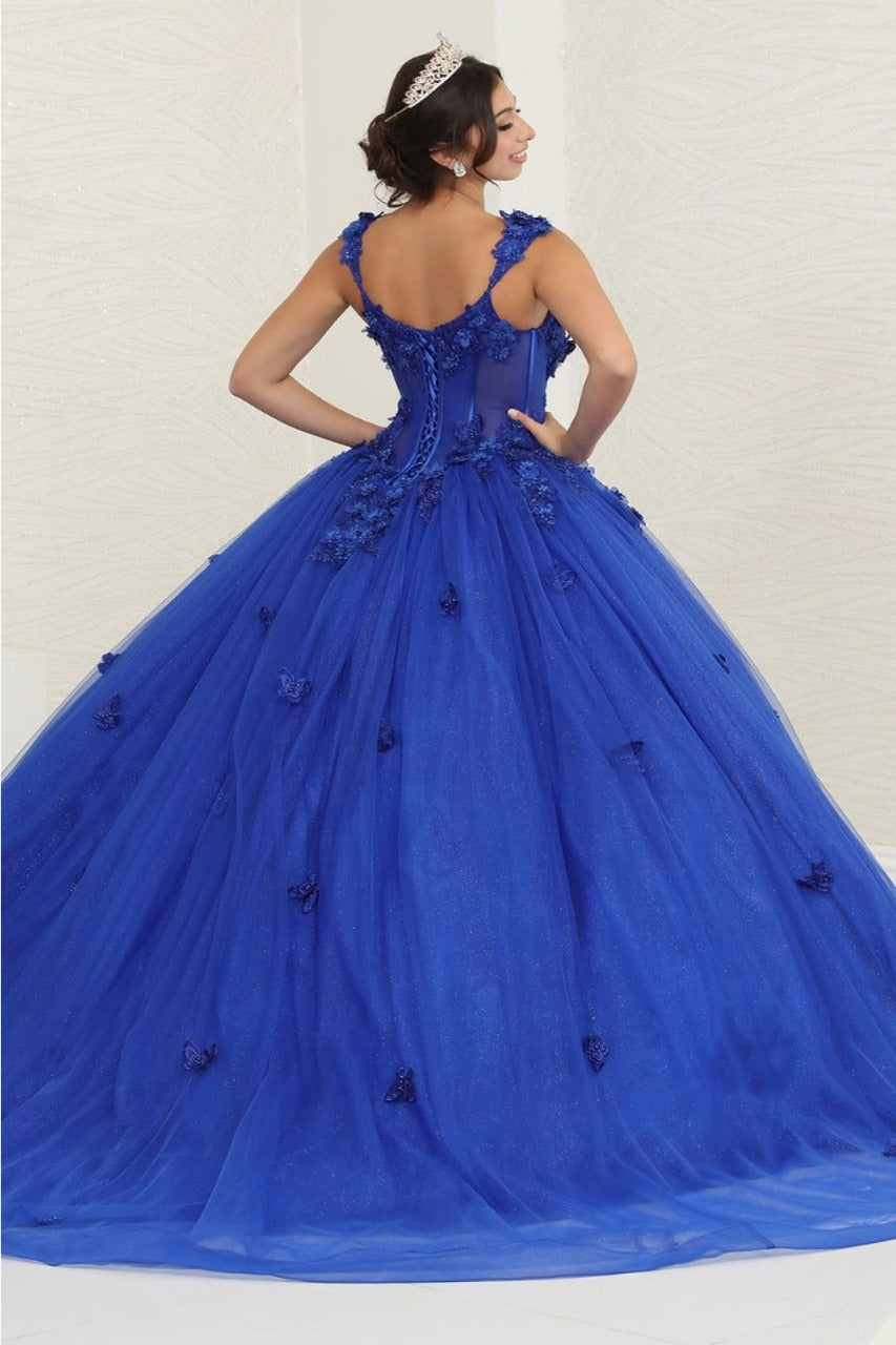 Layla K LK242 V-Neck 3D Butterfly Sheer Ball Sweet 16 Gown