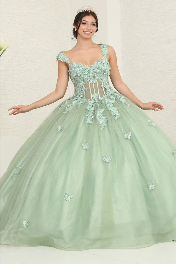 Layla K LK242 V-Neck 3D Butterfly Sheer Ball Sweet 16 Gown