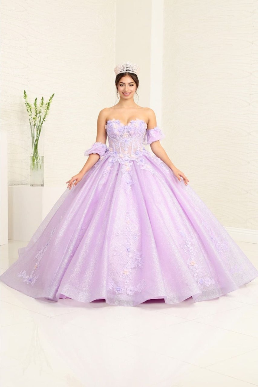 Quinceanera Dress Prom Ball Gown Floral Fitted Corset Glitter by LK245