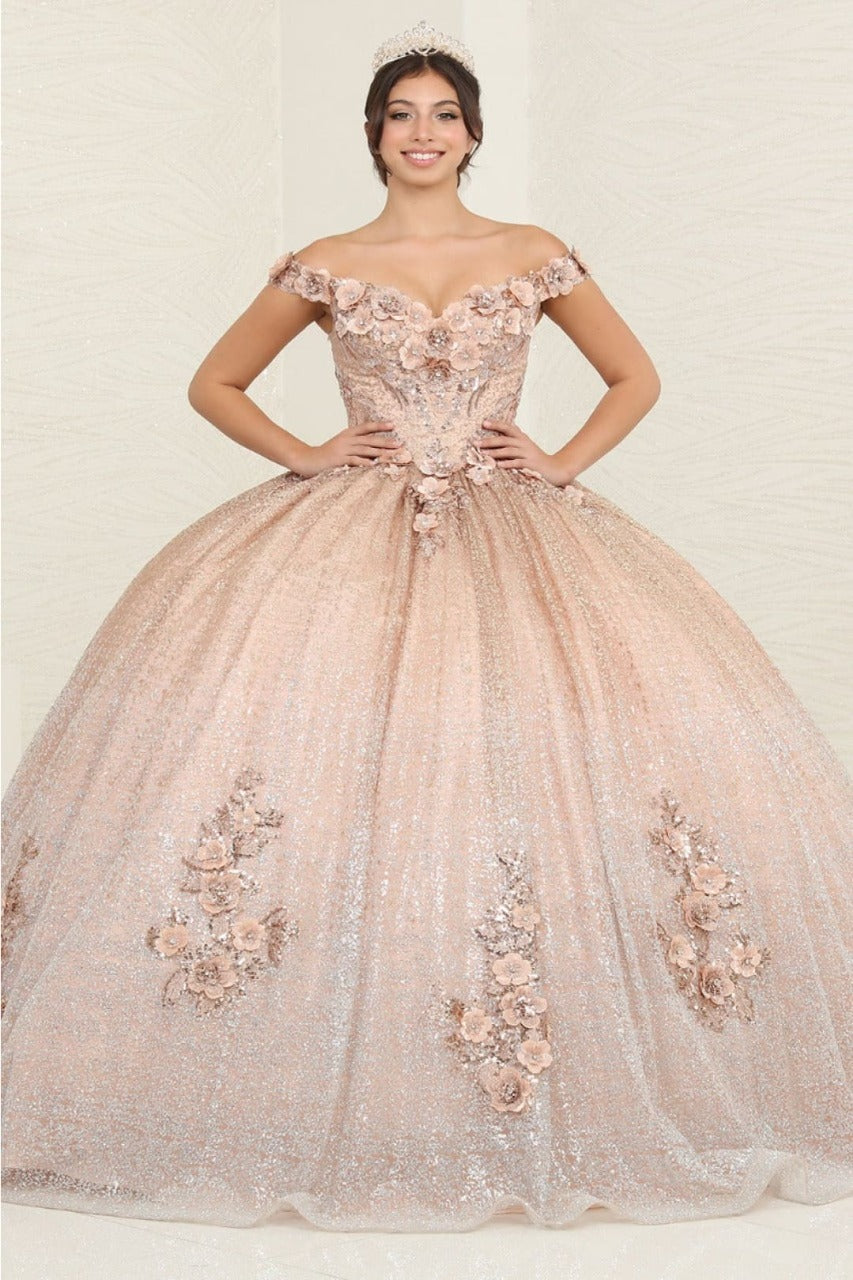 Layla K LK255 Champagne Off-Shoulder Quince Gown with Detachable Tail