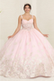 LK256 Sheer Bodice Floral Sleeveless Blush Quinceanera Gown