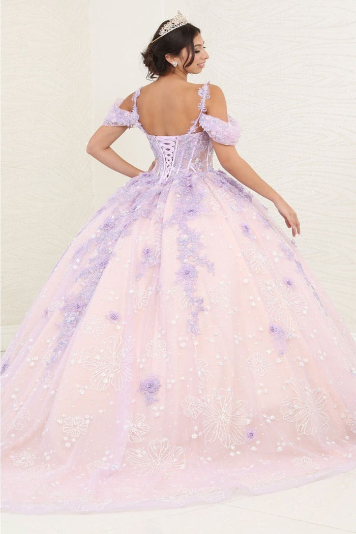 Layla K LK257 Sheer Corset Bodice Lilac/Blush Embellished Quince Gown