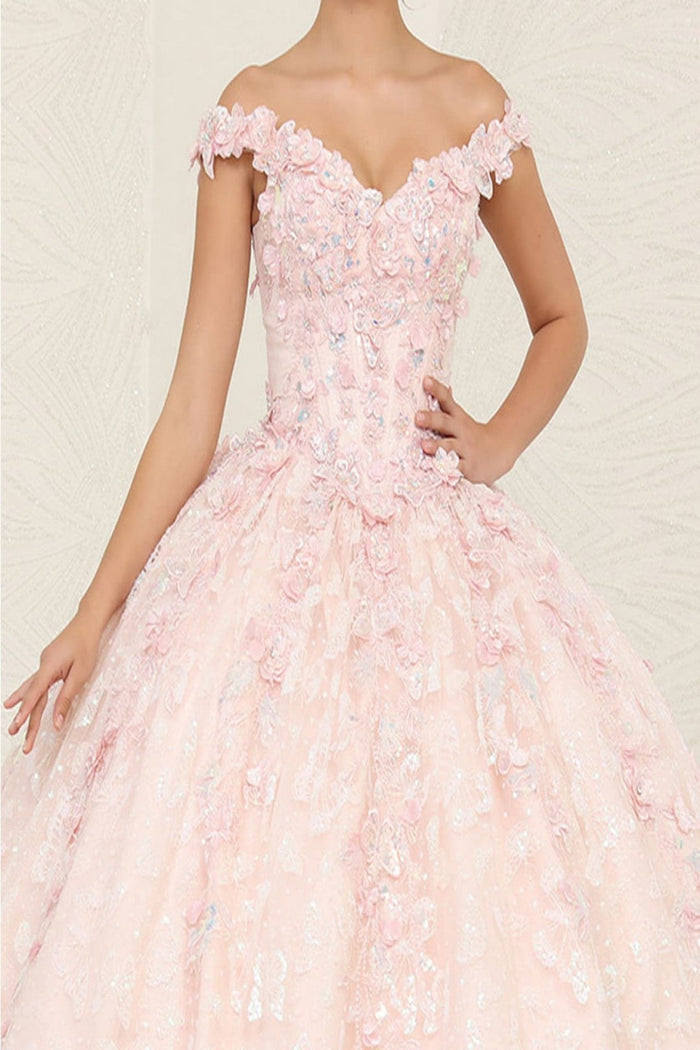 Layla K LK259 Off-Shoulder Glitter Corset Blush Masquerade Ball Gown
