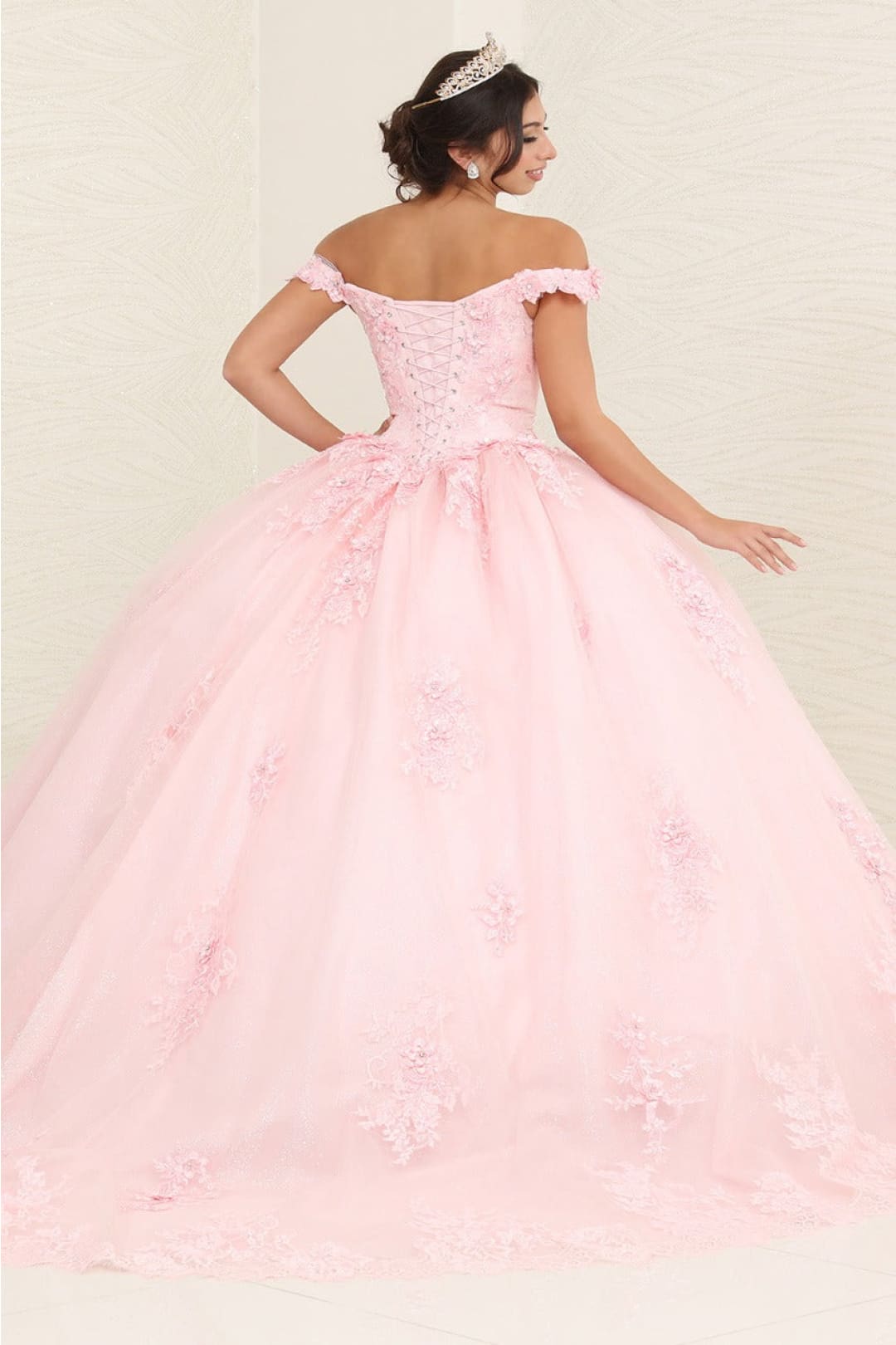 Layla K LK260 Floral Glitter Quinceanera Off-Shoulder Sweet 16 Ball Gown