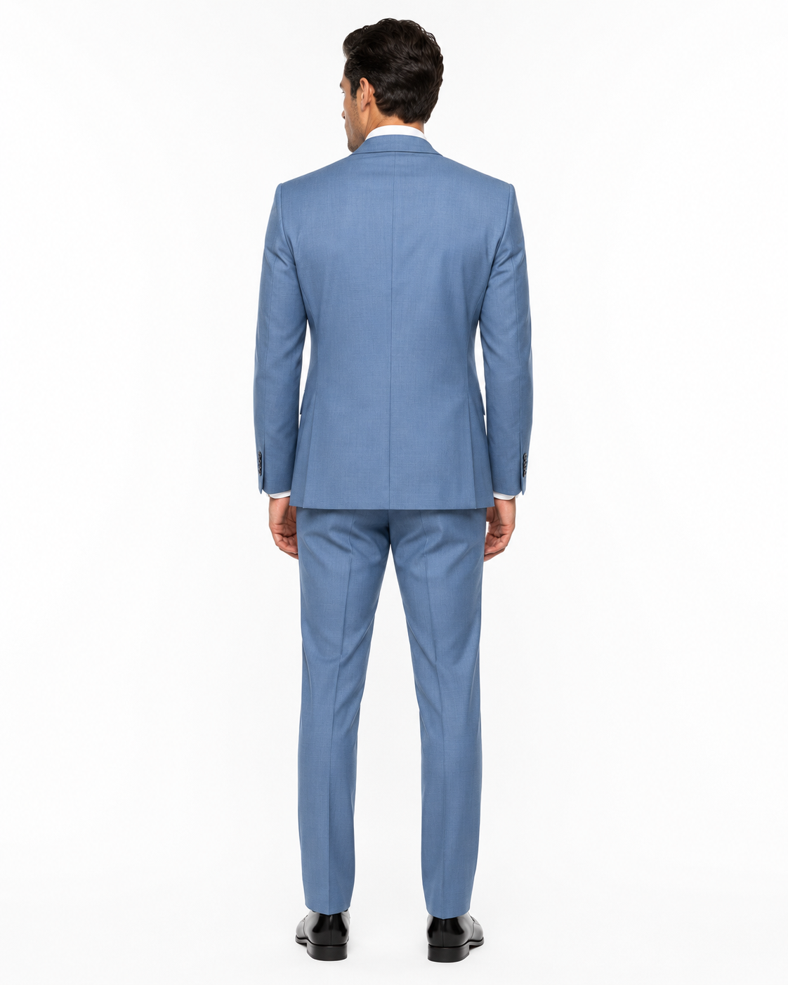 Mens 2 Button Slim Fit Wool Suit With Double Breasted Vest in Steel Blue