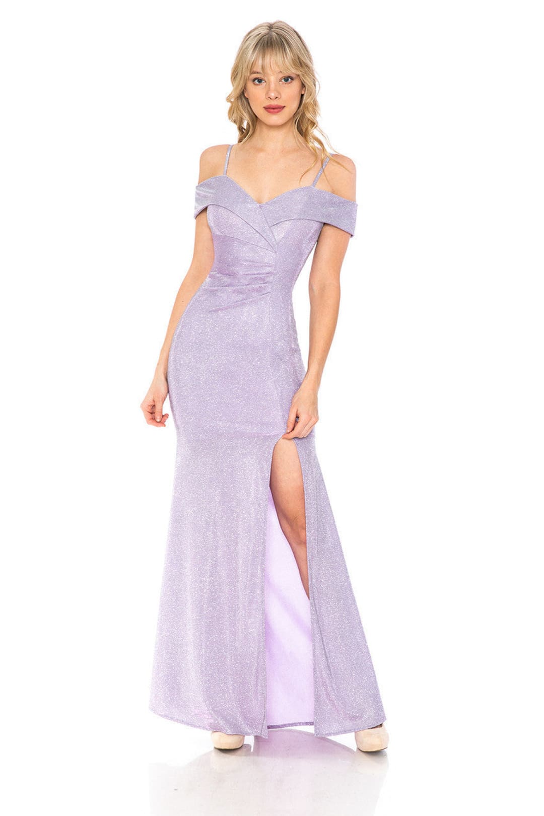 Lenovia 5213 Cold Shoulder Metallic Slit Long Red Carpet Evening Dress-New Collection