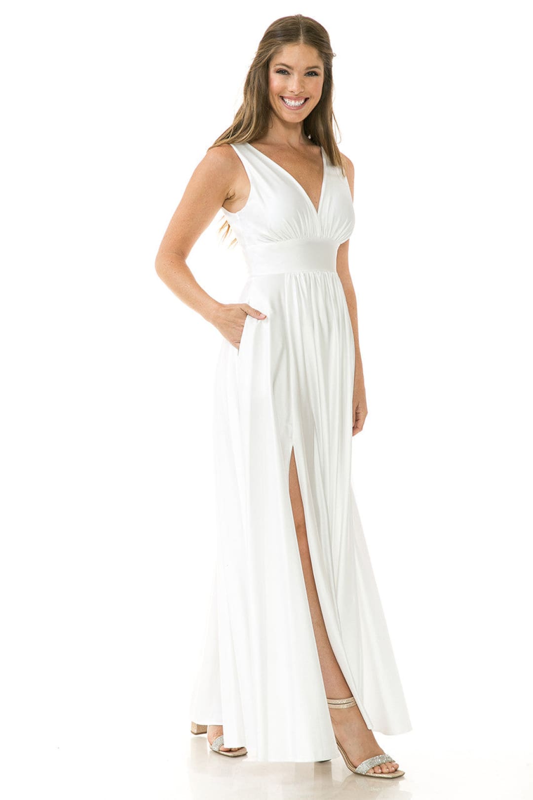 Lenovia 5232 Sleeveless Flared Simple Side Pocket Bridesmaids Dress