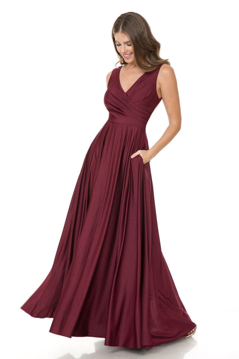 Lenovia 5242 Side Pockets A-line Shiny Long Simple Formal Evening Gown