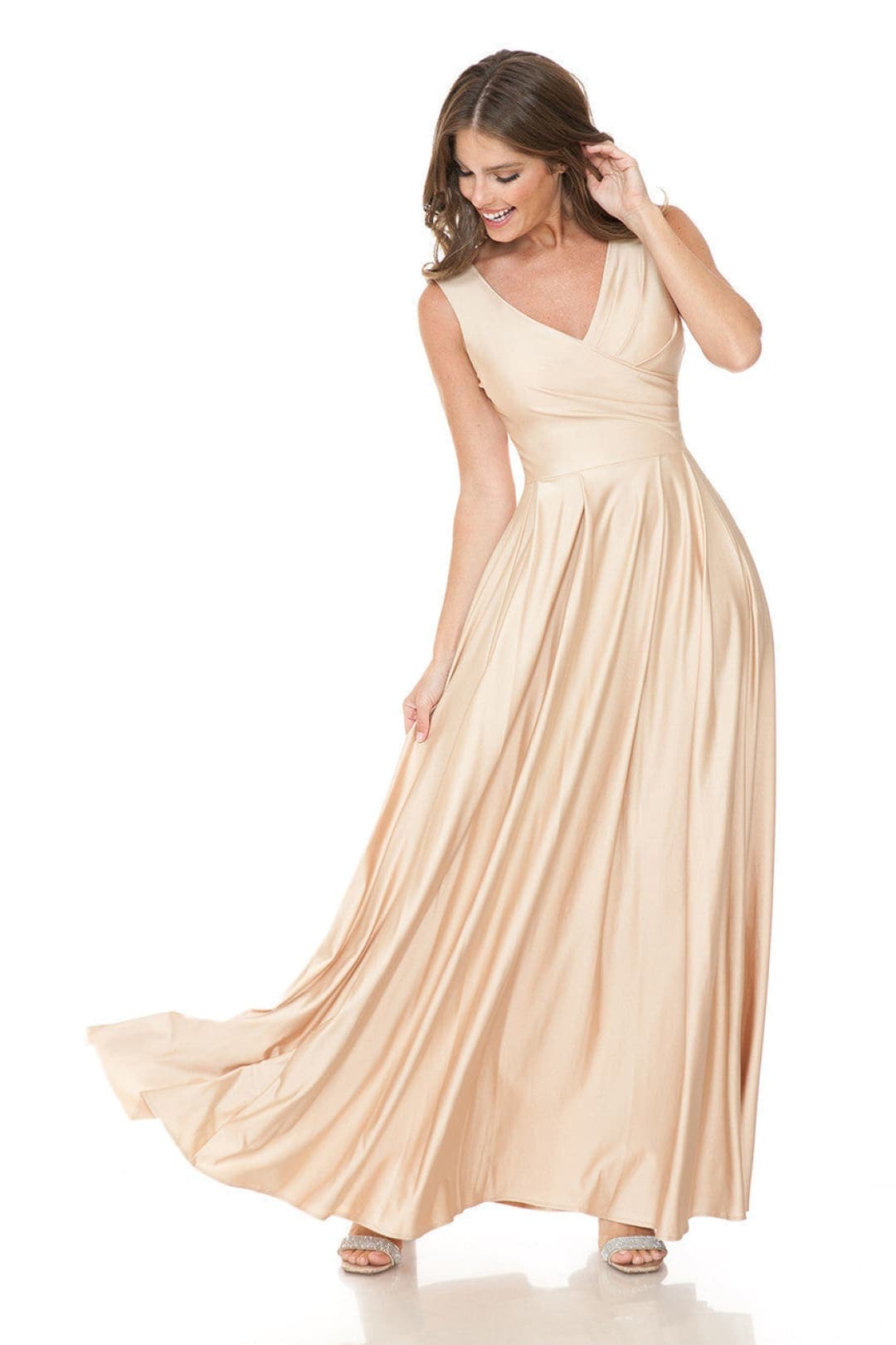Lenovia 5242 Side Pockets A-line Shiny Long Simple Formal Evening Gown