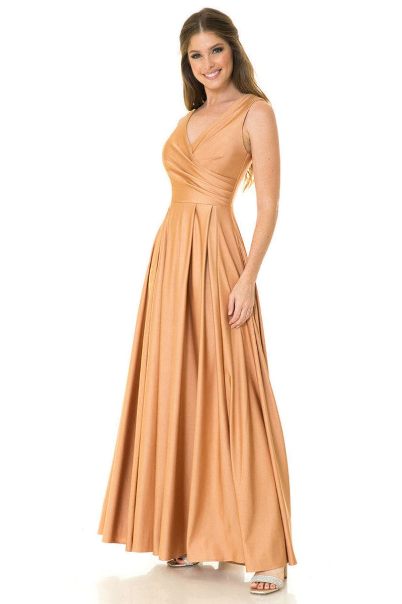 Lenovia 5242 Side Pockets A-line Shiny Long Simple Formal Evening Gown