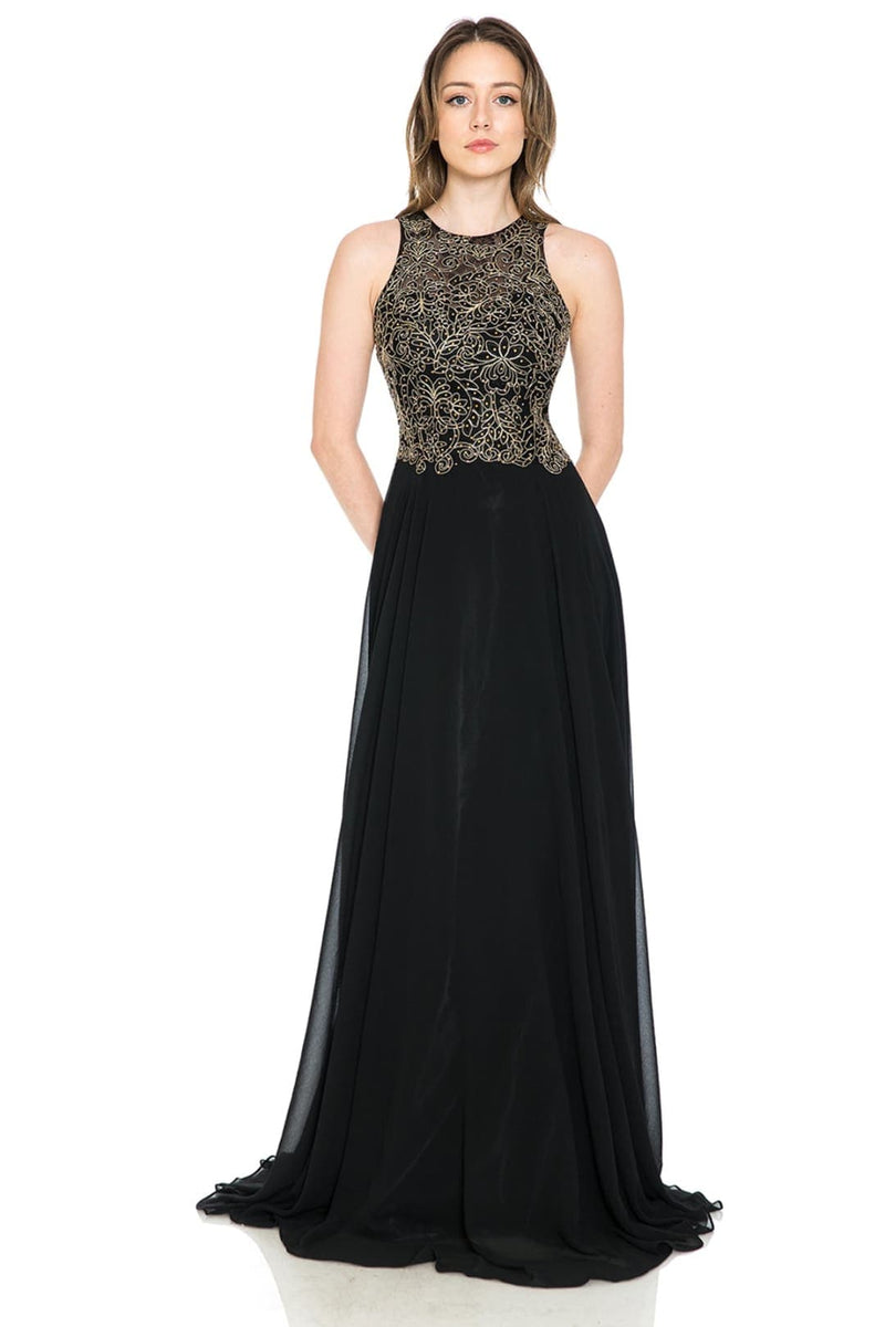 Lenovia 8169 Sleeveless Halter Long Embroidered Formal Gown