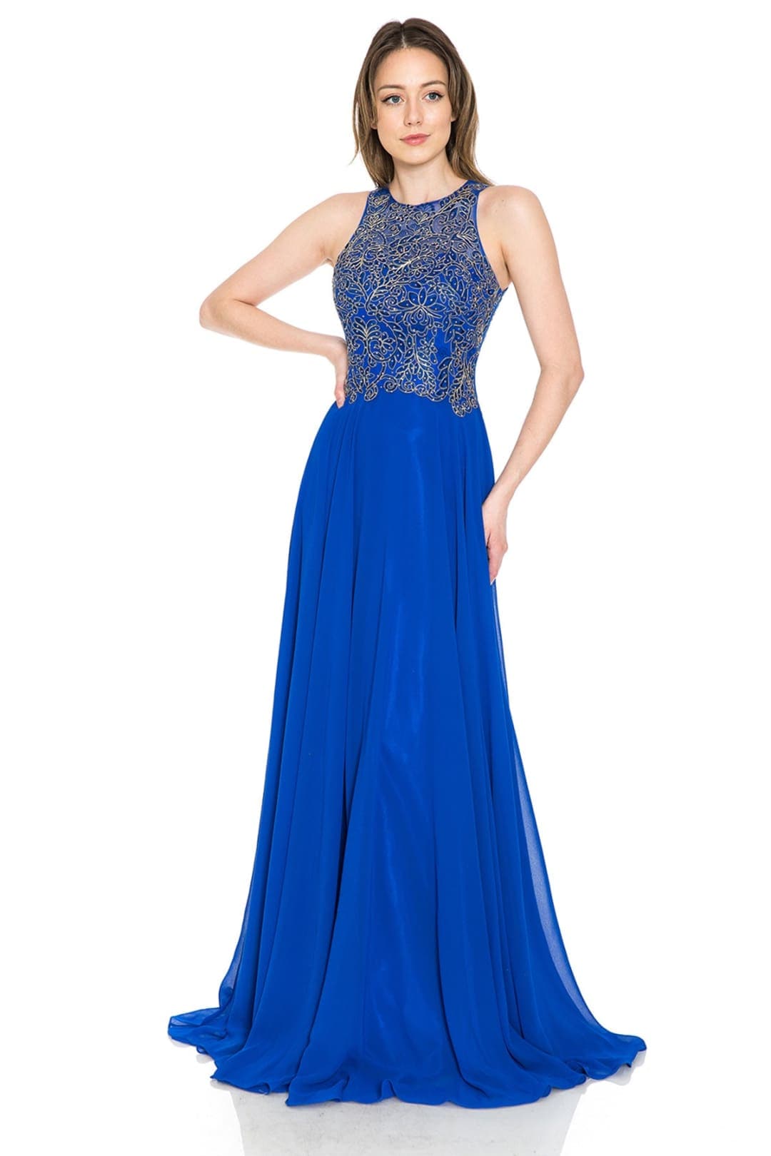 Lenovia 8169 Sleeveless Halter Long Embroidered Formal Gown