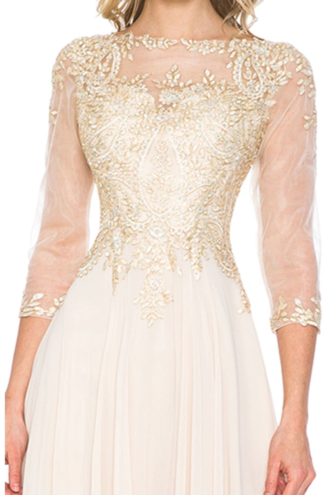 Embroidered 3/4 Sleeve Mother Of The Bride Dress Modest Evening Gown