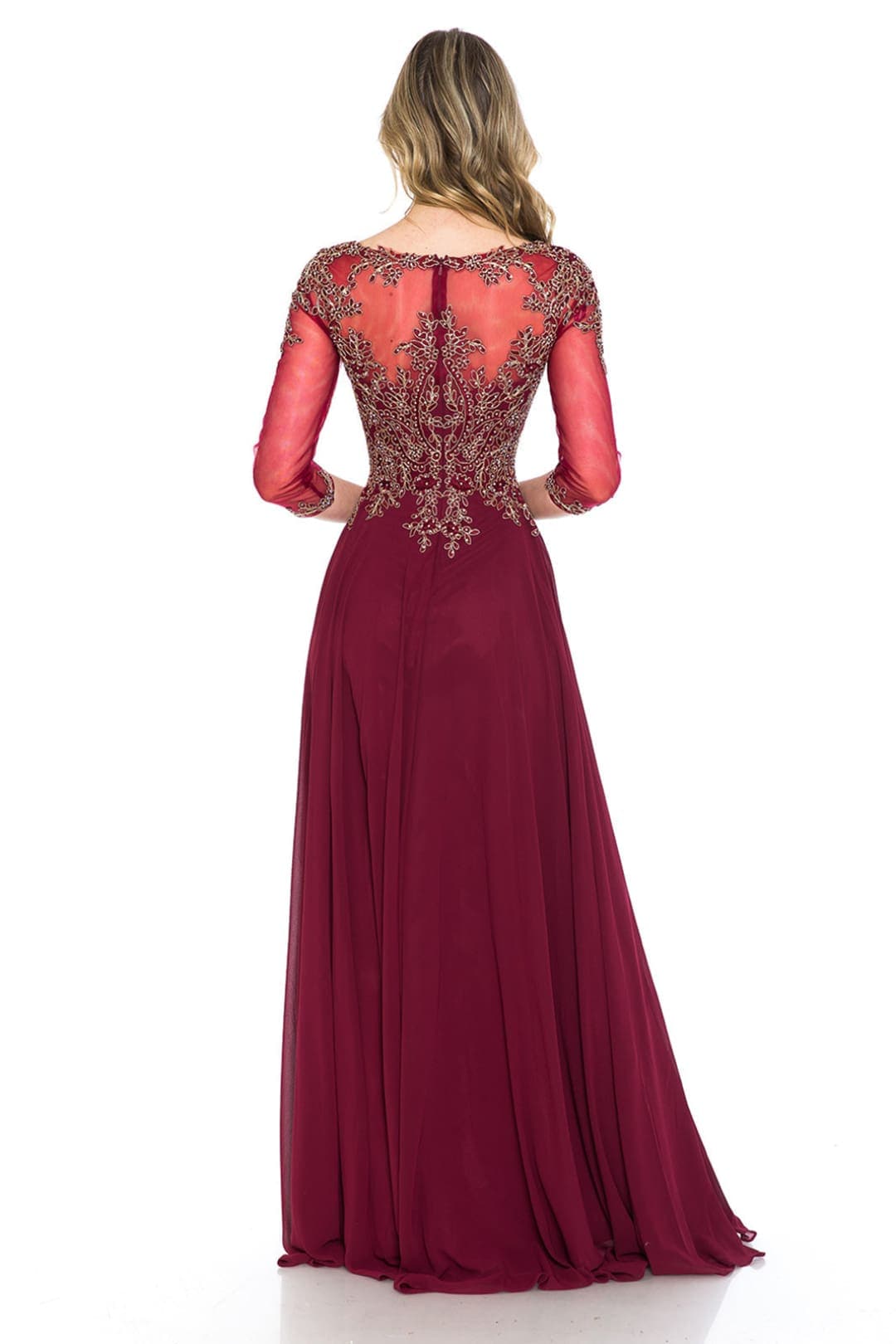 Embroidered 3/4 Sleeve Mother Of The Bride Dress Modest Evening Gown