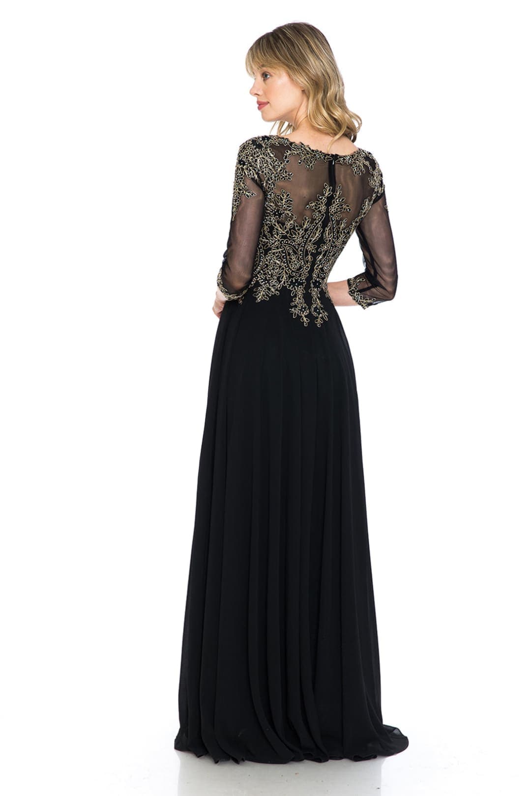 Embroidered 3/4 Sleeve Mother Of The Bride Dress Modest Evening Gown