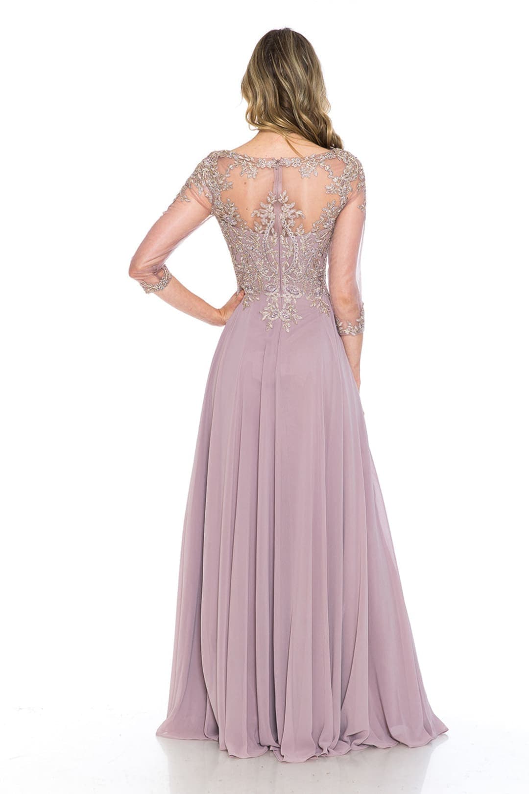 Embroidered 3/4 Sleeve Mother Of The Bride Dress Modest Evening Gown