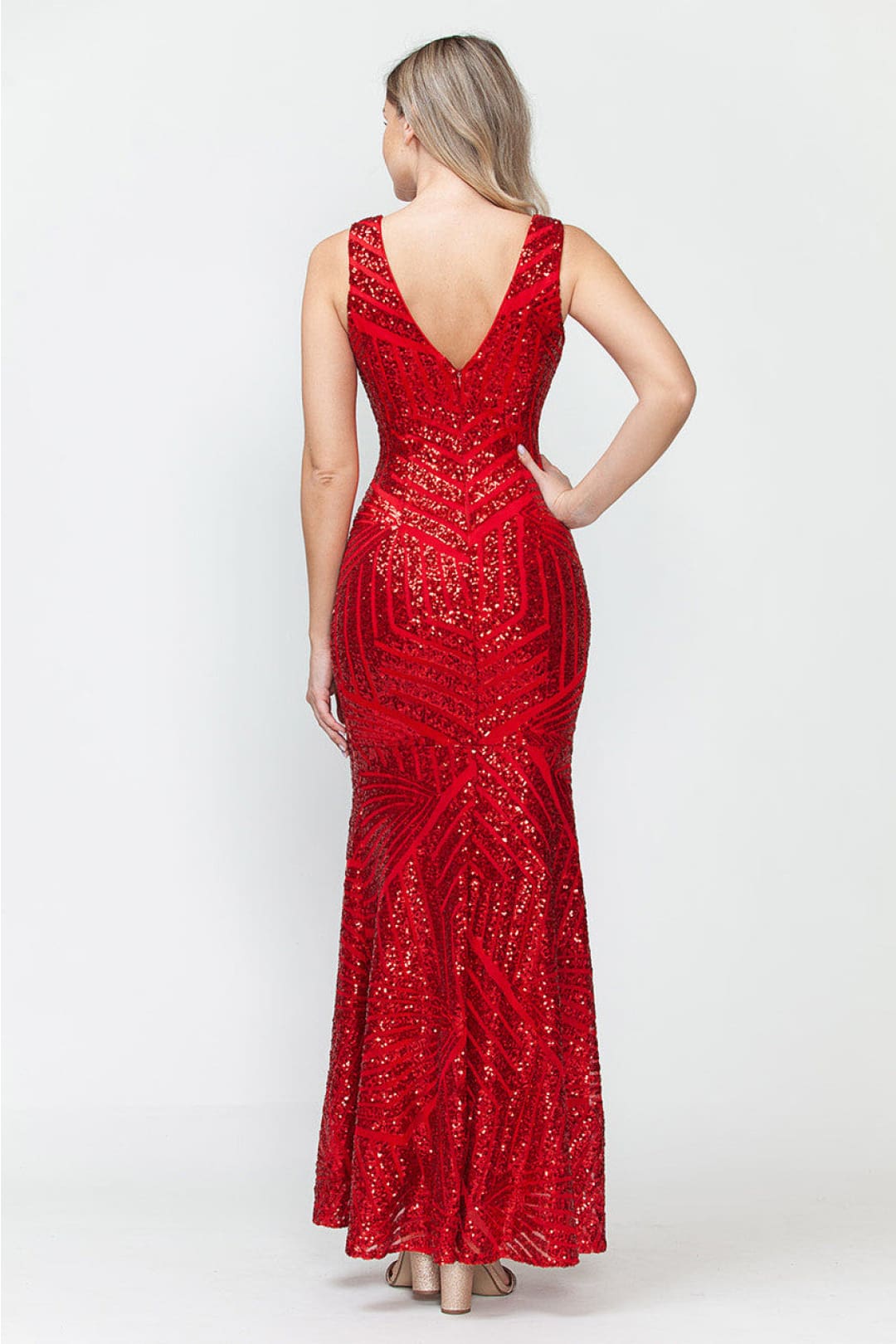Lenovia USA 5150 V-Neck Mermaid Sequined Long Evening Prom Dress-New Collection