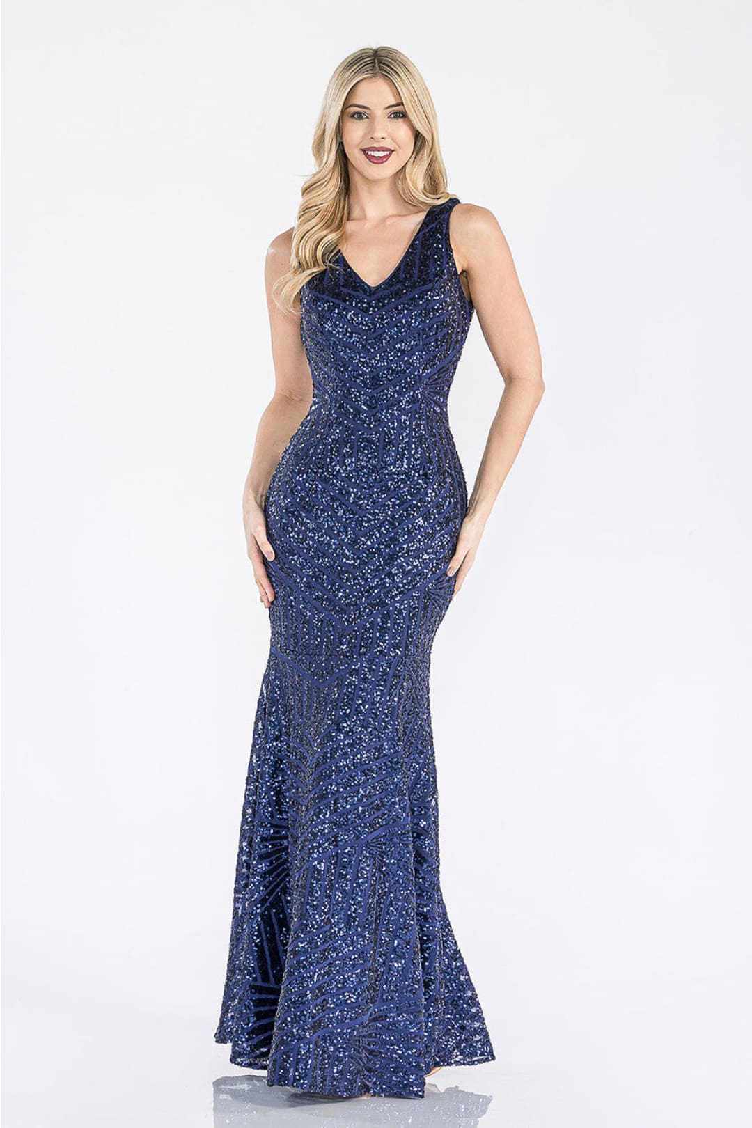 Lenovia USA 5150 V-Neck Mermaid Sequined Long Evening Prom Dress-New Collection
