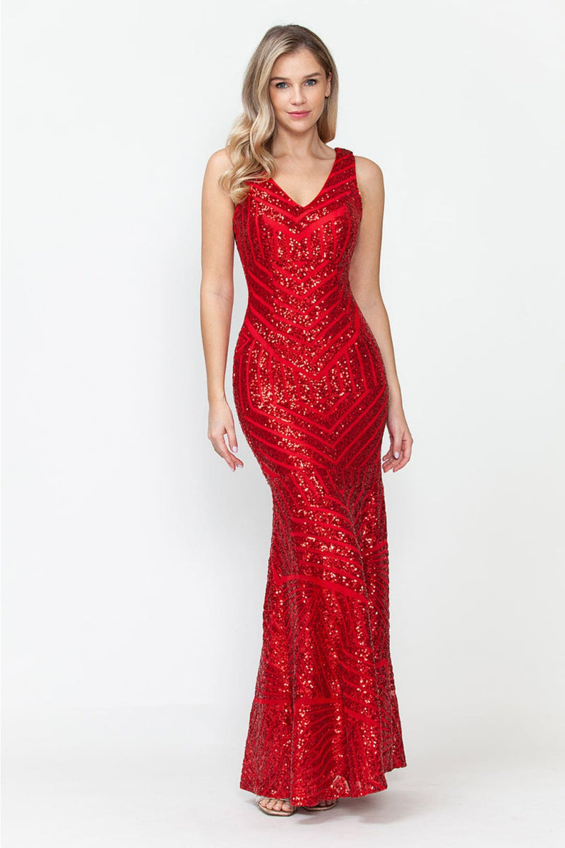 Lenovia USA 5150 V-Neck Mermaid Sequined Long Evening Prom Dress-New Collection