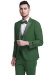 "Men's Hunter Green Prom 2025 & Wedding Tuxedo - One Button Vested with Floral Peak Lapel"